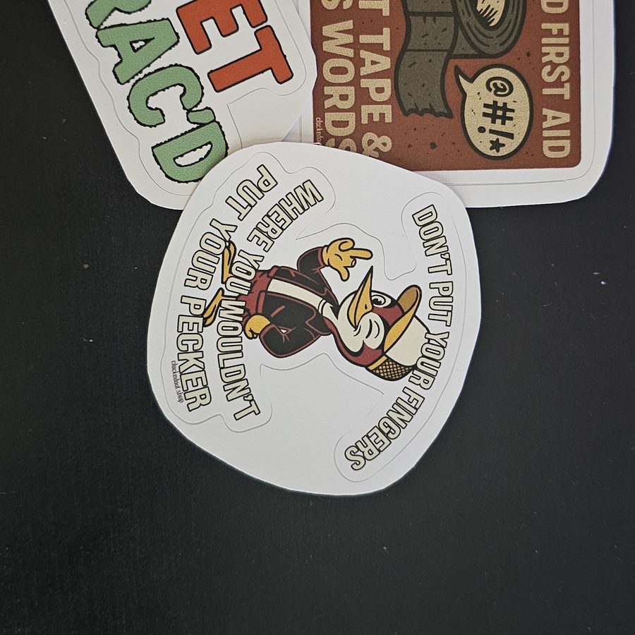 Clocked Out stickers laid out